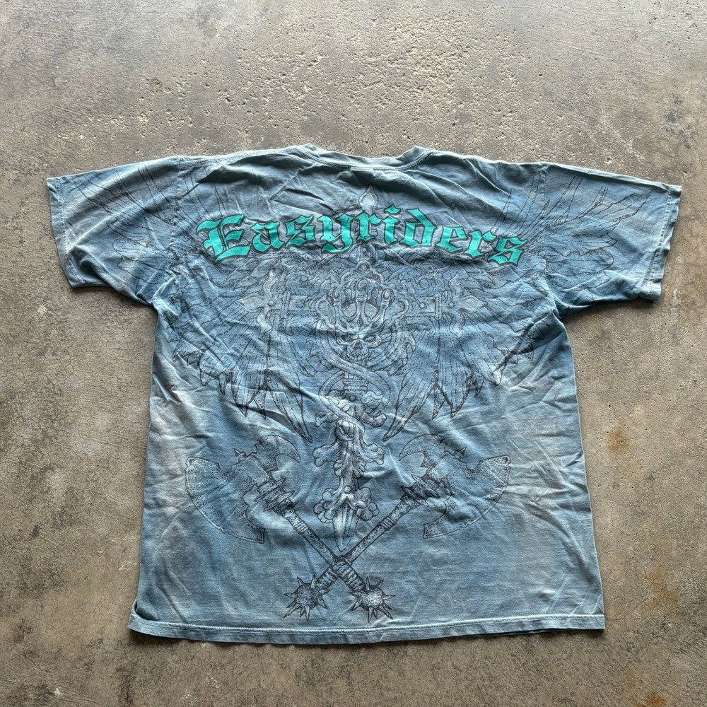 Vintage Easyriders Graphic T‎ Shirt Biker Motorcycle Skull Axes Blue Mens